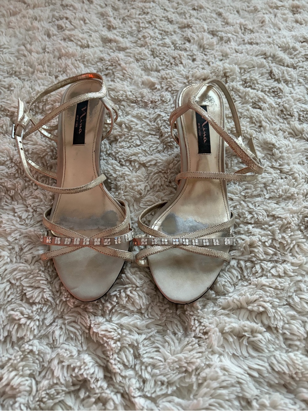Nina Gold Strappy Heeled Sandals with Crystal Trim